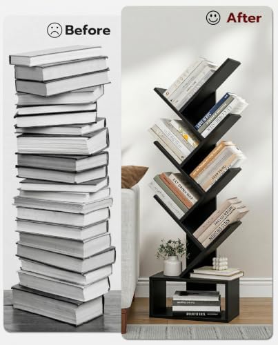 XBurmo 6 Tier Tree Bookshelf - Small Bookcase, Compact Book Tower with Drawer, Corner Bookshelf for Bedroom, Living Room