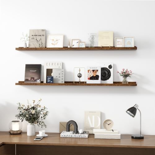 Acovy Picture Ledge Shelf, Wood Long Floating, Set of 2, 56 inch, Brown