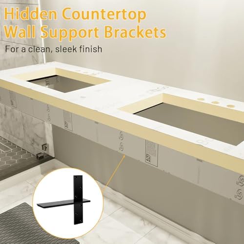 3/8" Thick Heavy-Duty Floating Shower Bench Brackets - 16" L x 2.5" W Wall Mount Bracket, Free Hanging T Shelf Support B