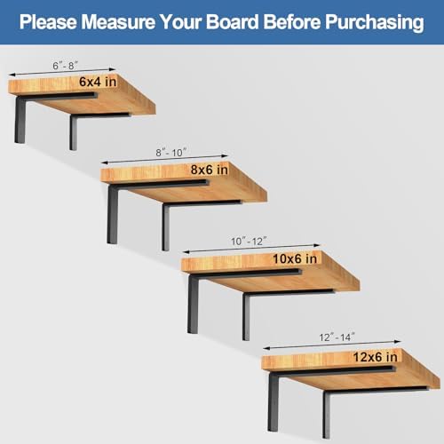Heavy Duty Shelf Brackets, 8 Pack 8 Inch Black L Metal Shelving Brackets, 5mm Thick Rustic Shelf Support Bracket for DIY
