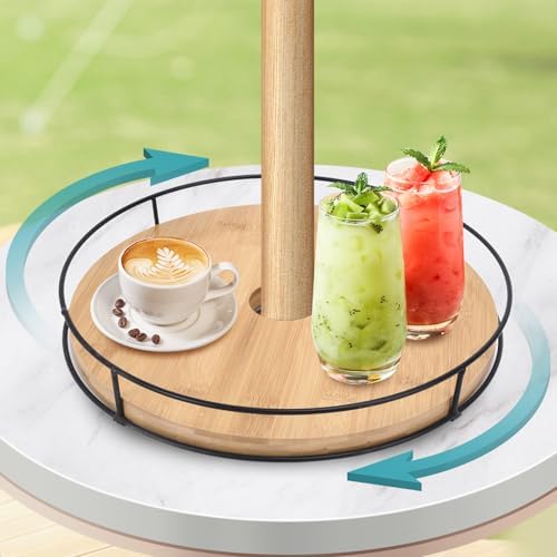 12" Lazy Susan with Umbrella Hole for Outdoor Patio Table - 360° Rotation Iron Turntable Organizer for Beach Umbrellas P