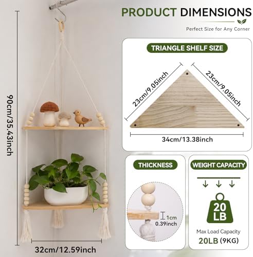 Artilady Macrame Wall Hanging Corner Shelf, Adjust Boho Storage Wall Decor