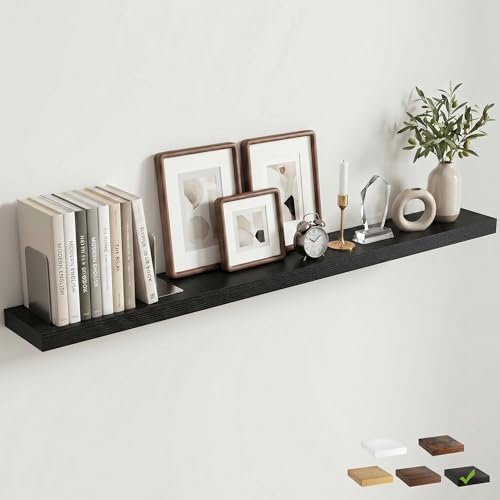 55 Inch Floating Shelves for Wall, 6.5"D Wood Storage Shelves, Black Finish