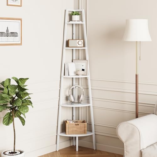 Yoobure 5-Tier Corner Shelf Stand- 67.5" Tall Corner Bookshelf with Metal Frame, Industrial Ladder Corner Shelves Displa