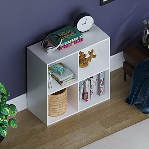 Vida Designs Durham Cube Bookcase Storage Organiser Living Room Bookcase Home Office Furniture (4 Cubes, White)
