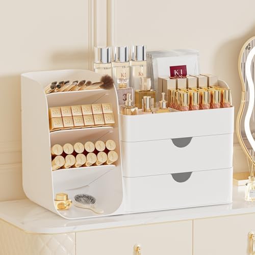 Makeup Organizer for Vanity Skincare Organizers Countertop, All White