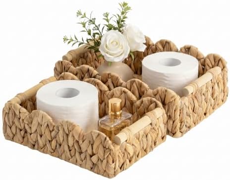 StorageWorks Toilet Paper Basket, Back of Toilet Basket with Wooden Handles