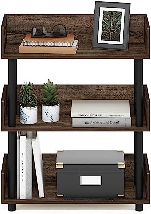 Furinno TURN-N-TUBE Display Shelf, 3-Tier Storage Shelves with Side Panels, Open Shelves Book Shelf with Rounded Corner 