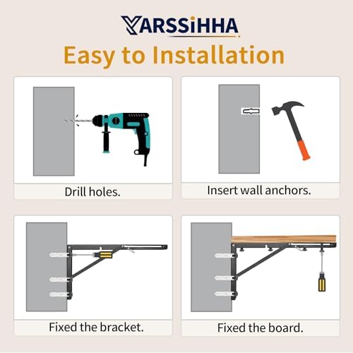 Yarssihha 16 Inch Folding Shelf Bracket, 6 Pack Heavy Duty Wall Mounted Foldable Brackets, Space-Saving Metal Collapsibl