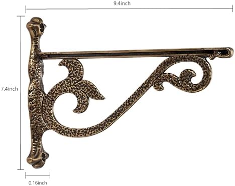 khtumeware 4 Pack Heavy Duty Hammered Antique Brass Shelf Brackets 10 Inch Wall Mounted Shelf Brackets Decorative Metal 