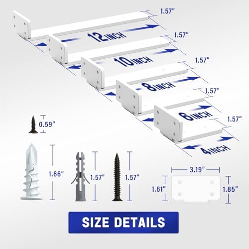 Goovilla Shelf Bracket, Floating Shelf Brackets 4 inch Long, 6 Pack, White