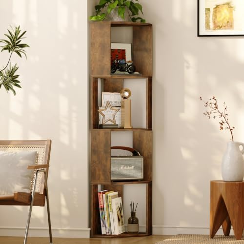 ALISENED 4-Tier Corner Bookshelf,Small Bookcase,Tall Corner Storage Stand