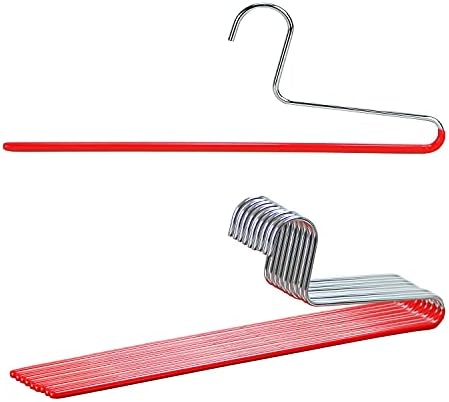 Mawa by Reston Lloyd Trouser Series Non-Slip Space-Saving Clothes Hanger with Single Rod for Pants, Style KH/1, Set of 10, Red