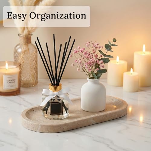 Travertine Vanity Tray for Bathroom Counter, 10"x5" Natural Marble Tray, Hand Polished, Perfume Organizer with Non-Slip 
