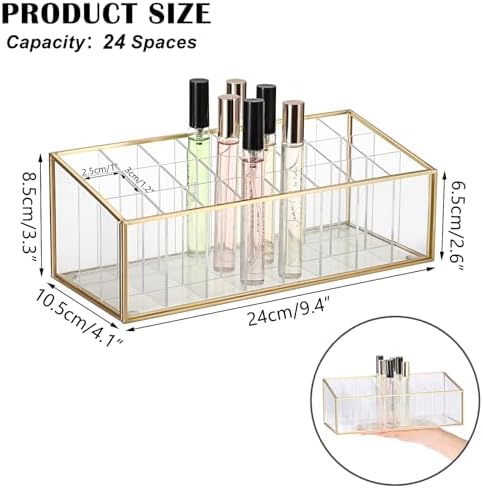 ELLDOO Rollerball Perfume Organizer, 24 Acrylic Spaces Glod Glass Perfume Storage Holder Beauty Scent Holder, Makeup Lip