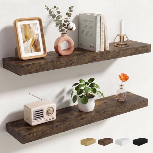 Axeman 32Inch Floating Shelves for Wall, 2 Packs, Invisible Brackets, Brown
