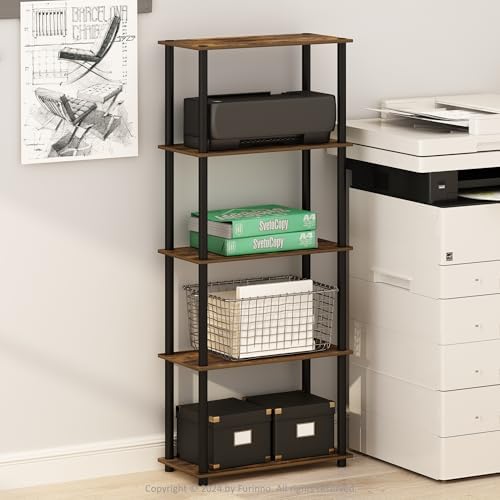 Furinno Turn-N-Tube Storage Shelves, 5-Tier Book Shelf, Corner Shelf, Toolless Open Shelves, for Organization and Storag