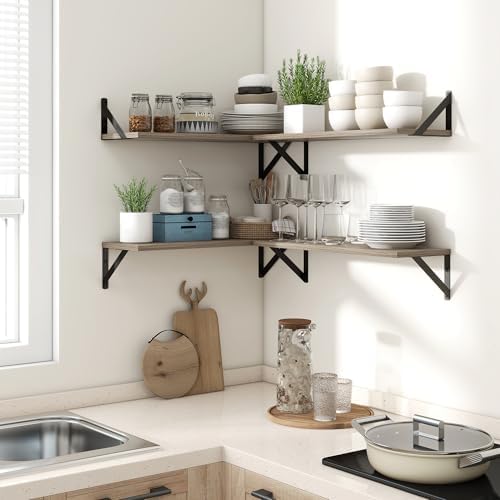 Axeman 48 Inch Floating Shelves, 8 Inch Deep Grey Wall Shelves Set of 2