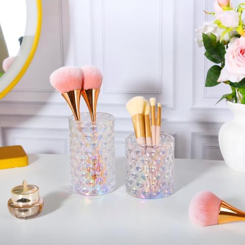 DASITON Glass Makeup Brush Holder, Bathroom Toothbrush Holders, Desk Pen Pencil Holder, Vintage Makeup Brush Cup, Multif