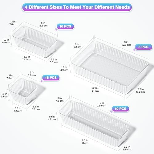 47 PCS Clear Plastic Drawer Organizer Set, Makeup Organizer Trays
