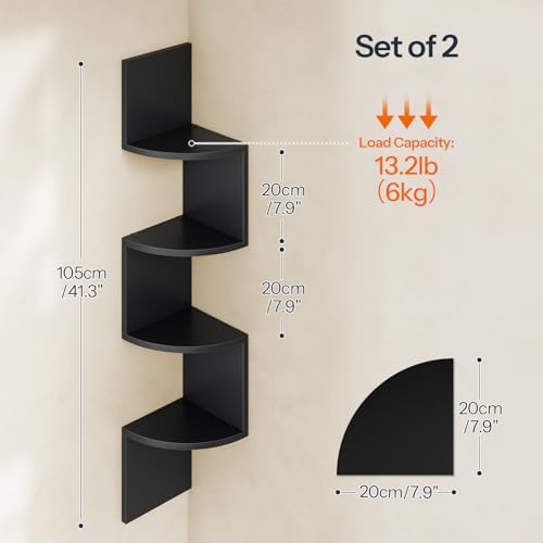 HOOBRO Corner Shelf Wall-Mounted, Set of 2 Floating Corner Shelves for Wall
