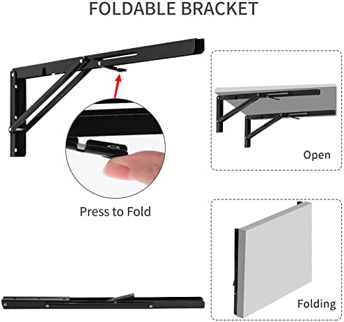 YUMORE 18 Inch Folding Shelf Bracket, Heavy Duty L Bracket, Black, 2 Pack