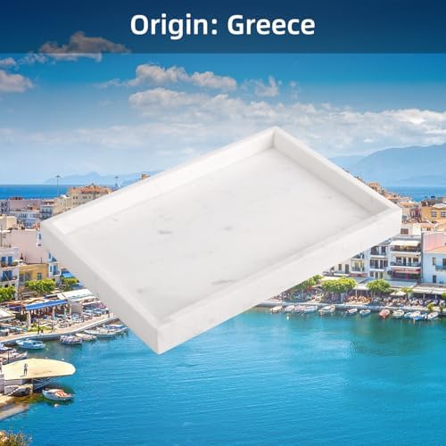 Marble Bathroom Vanity Tray, Jazz White, 12"x 8" x1.2"