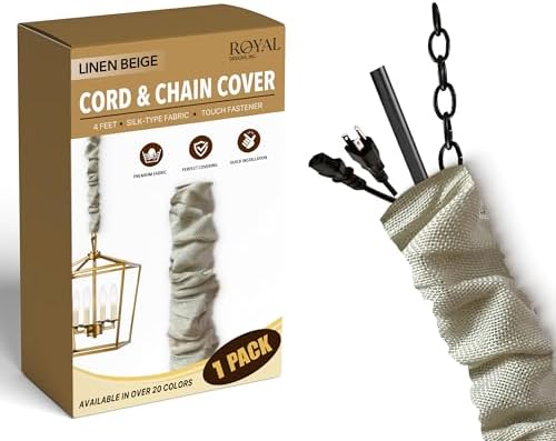 Royal Designs, Inc. CC-1-LB Beige Cord & Chain Cover 4' Linen Fabric Touch Fastener, Linen Beige