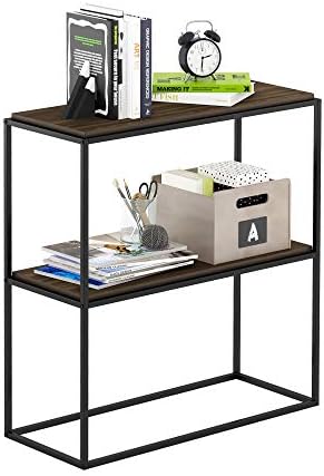 Furinno Moretti 2-Tier Metal Frame Storage Shelves, Columbia Walnut