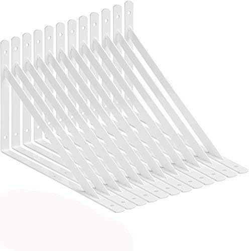 Acrux7 12 Pack White Steel Shelf Brackets 12x8inch - Heavy Duty L Brackets with Screws, White Metal Shelf Brackets - Per