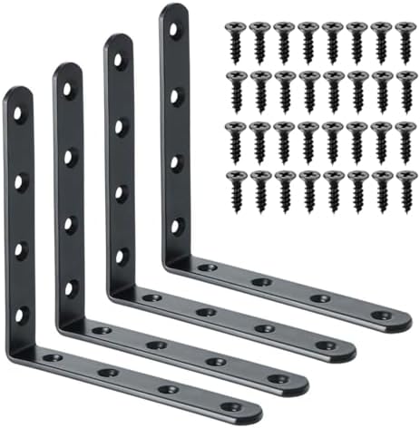 Alise 4Pcs Floating Shelf Brackets, Black Heavy Duty L Bracket for Shelves
