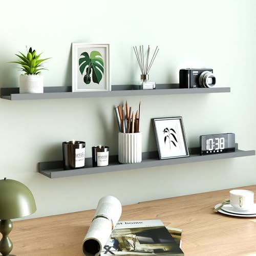 Grey Floating Shelves for Wall Decor, 36 in Shelf with Lip Set of 2
