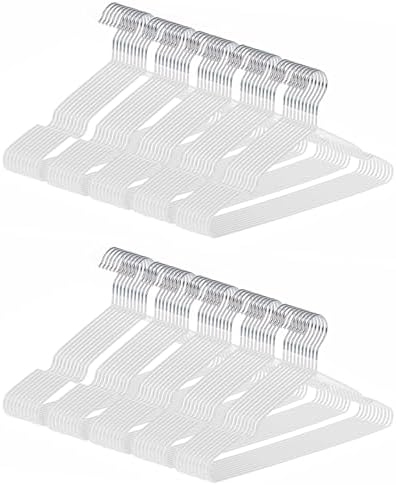 Ultra-Thin Metal Hangers, 100 Pack Non-Slip PVC Coated Space Saving Clothes Hangers for Closet, 16 inch Wide for Suits, Dresses, Jackets（White）