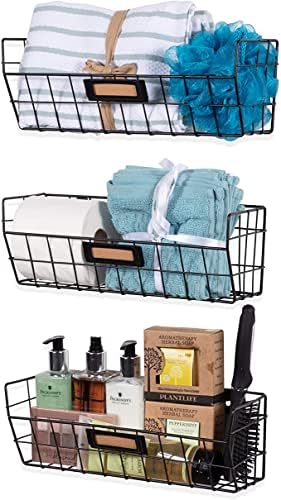 Wall Mounted Wire Basket Kitchen Storage Pantry Organizer Fruit Basket Varying Sizes Set of 3 Black