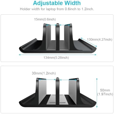 Vaydeer Double Adjustable Vertical Laptop Stand Newly Designed 2 Slots Aluminum Desktop Dual Holder for All MacBook/Chro