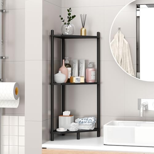 Corner Shelf Stand - 3 Tier Bamboo Small Corner Bookshelf for Office Kitchen Bedroom Plant Stand Living Room Decor Small