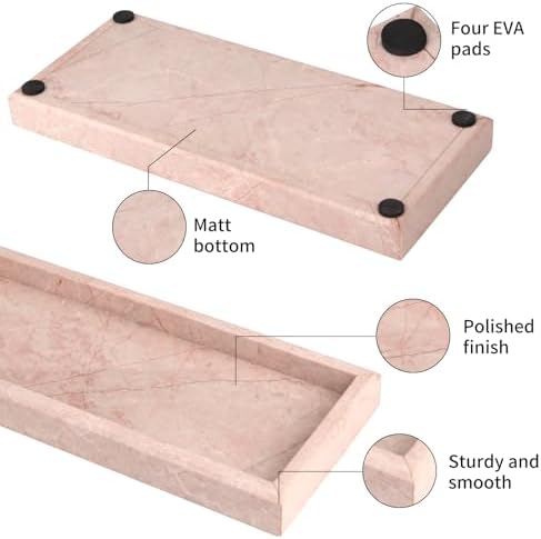 Marble Bathroom Vanity Tray, Pink/Cream Rose, 12"x 5" x1.2"