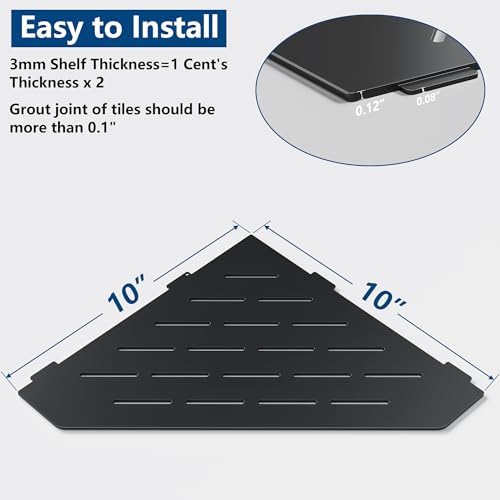Matte Black 10 Inch Corner Shower Shelf with Slot Design, 2 Pack