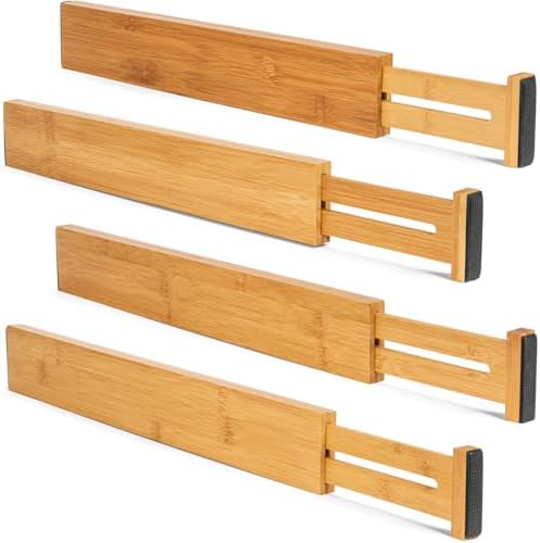 Bamboo Drawer Dividers Organizers 18-21.75 IN - Kitchen Drawer Organizer with Spring Loaded, Expandable Drawer Organizat