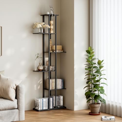 6 Tier Narrow Bookshelf, Tall Skinny Bookshelf, Slim Open Bookcase Corner