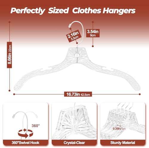 Clear Crystal Plastic Hangers 12 Pack, Heavy Duty Clothes Hangers