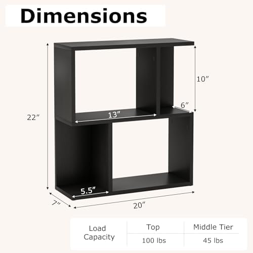 GIANTEX 3-Tier S-Shaped Bookshelves Set of 2, Modern Geometric Bookcase, Freestanding Display Shelf for Small Space, Ver