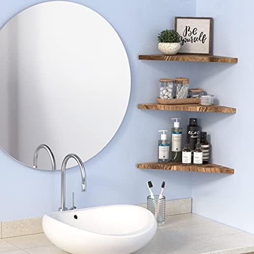 Wall Mounted Rustic Wood Straight Edge Corner Shelf Storage Rack, Bookcase, Floating Shelves Home Decor for Bedroom, Liv