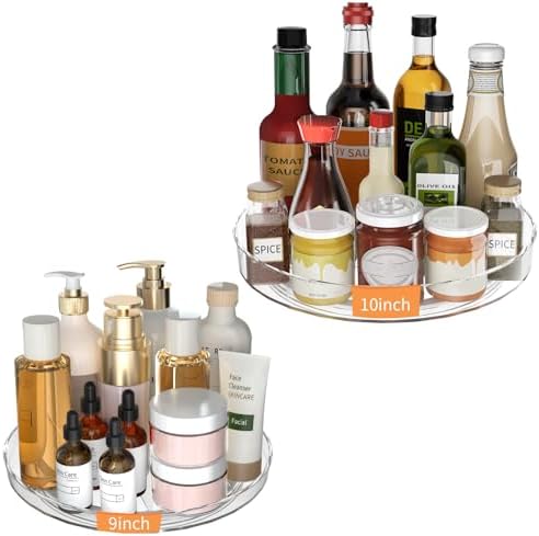 2 Pack Lazy Susan Turntable Organizer, 9 and 10 Inch Rotating Trays for Corner Cabinet, Fridge, Pantry, Kitchen, Table T