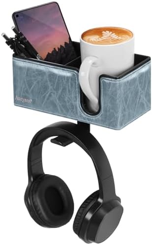 Under Desk Cup Holder Clamp on Cup Holder PU Leather Clip on Desk Organizer