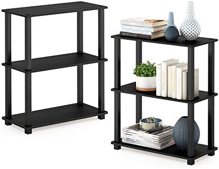 Furinno TURN-S-TUBE Storage Shelves Set of 2, 3-Tier Book Shelf, Corner Shelf, Toolless Open Shelves, Square Tubes, for 