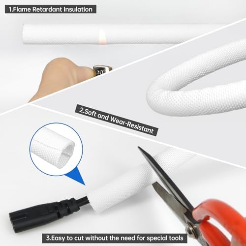 Split Braided Cable Sleeve，Flexible Wire Loom Tubing, Automotive Cord Protector Pet Proof, Cable Management for Computer