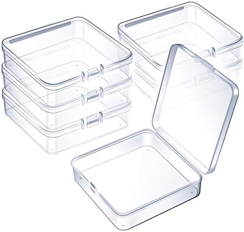 Jetec 6 Pieces Small Clear Plastic Storage Box, 3.7 x 3.7 x 1.2 Inch