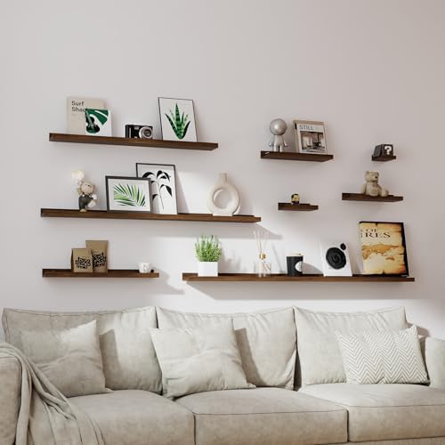 Walnut Floating Shelves for Wall Decor, 24 in Shelf with Lip, 2 Set
