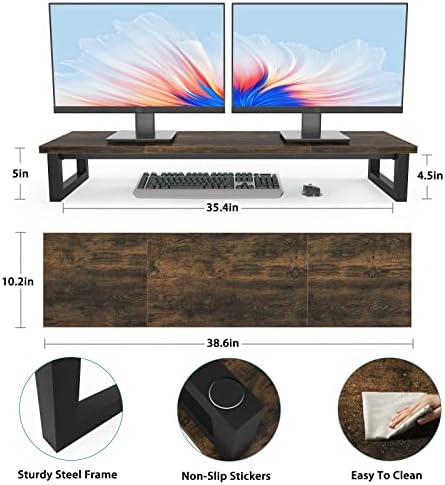 YAOHUOO Dual Monitor Stand Riser, 39Inch Large Monitor Stands for 2 Monitors, Computer Monitor Stand, Wooden Desktop Ora